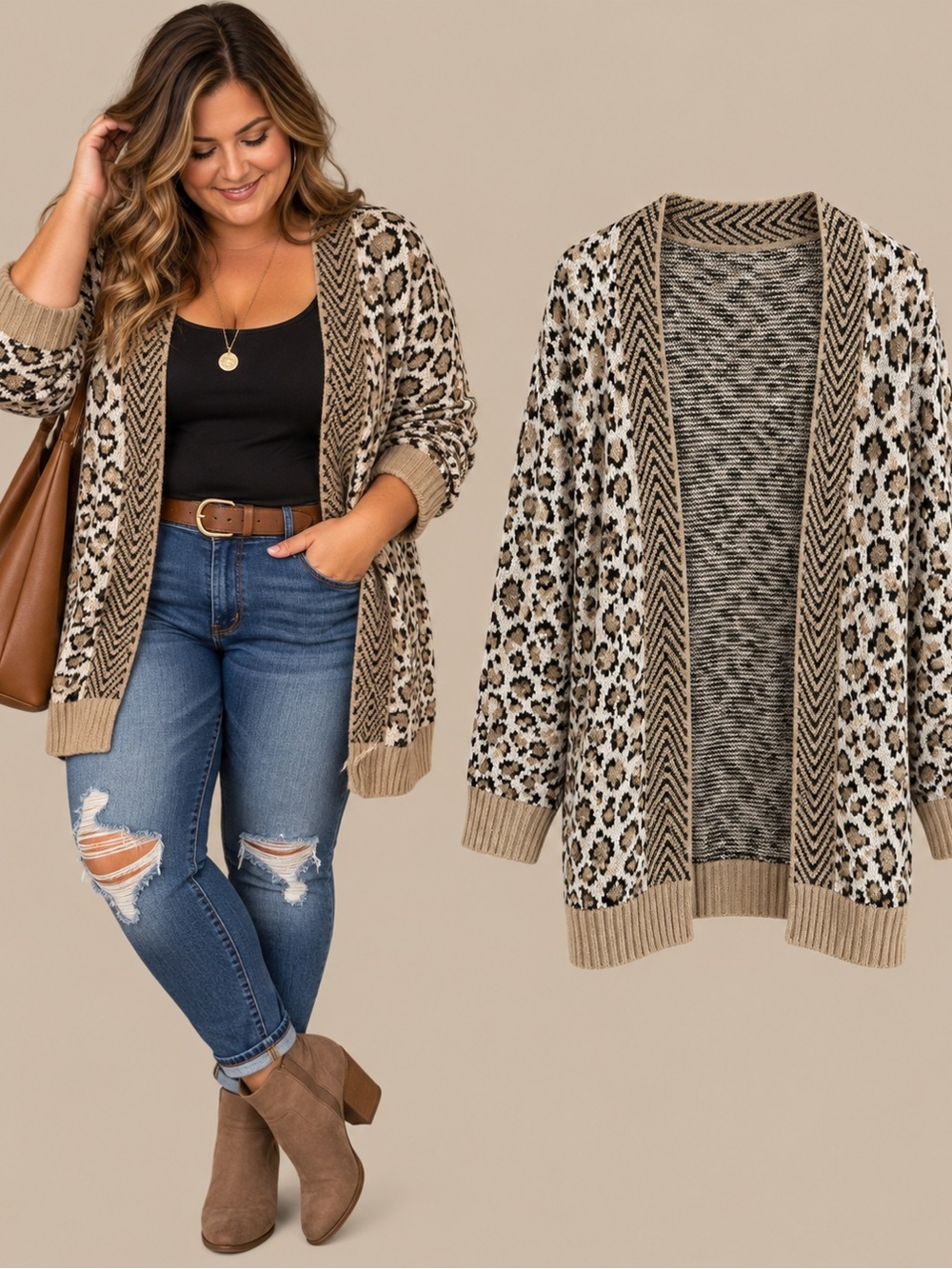 Ruby Rd. Neutral Leopard Open-Front Cardigan - Tan, Black, Cream